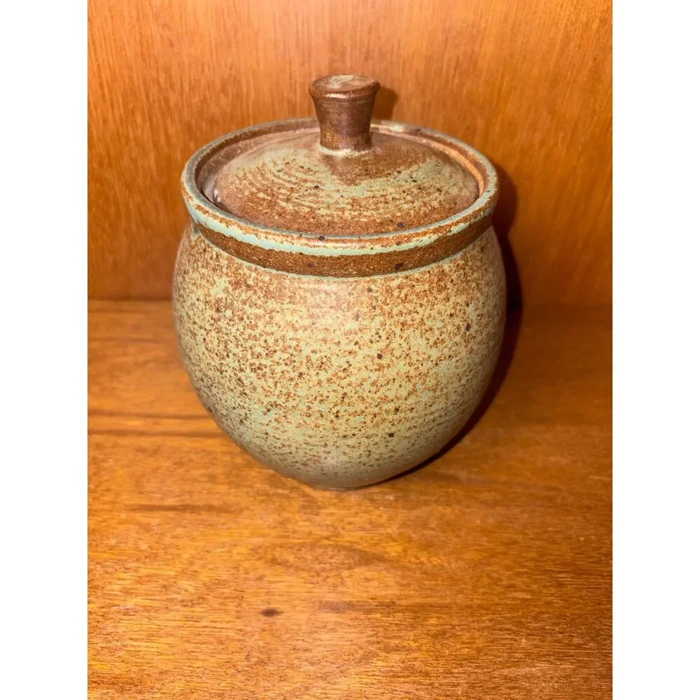 Signed Studio Pottery Lidded Jar Medium Sized Decorative Storage